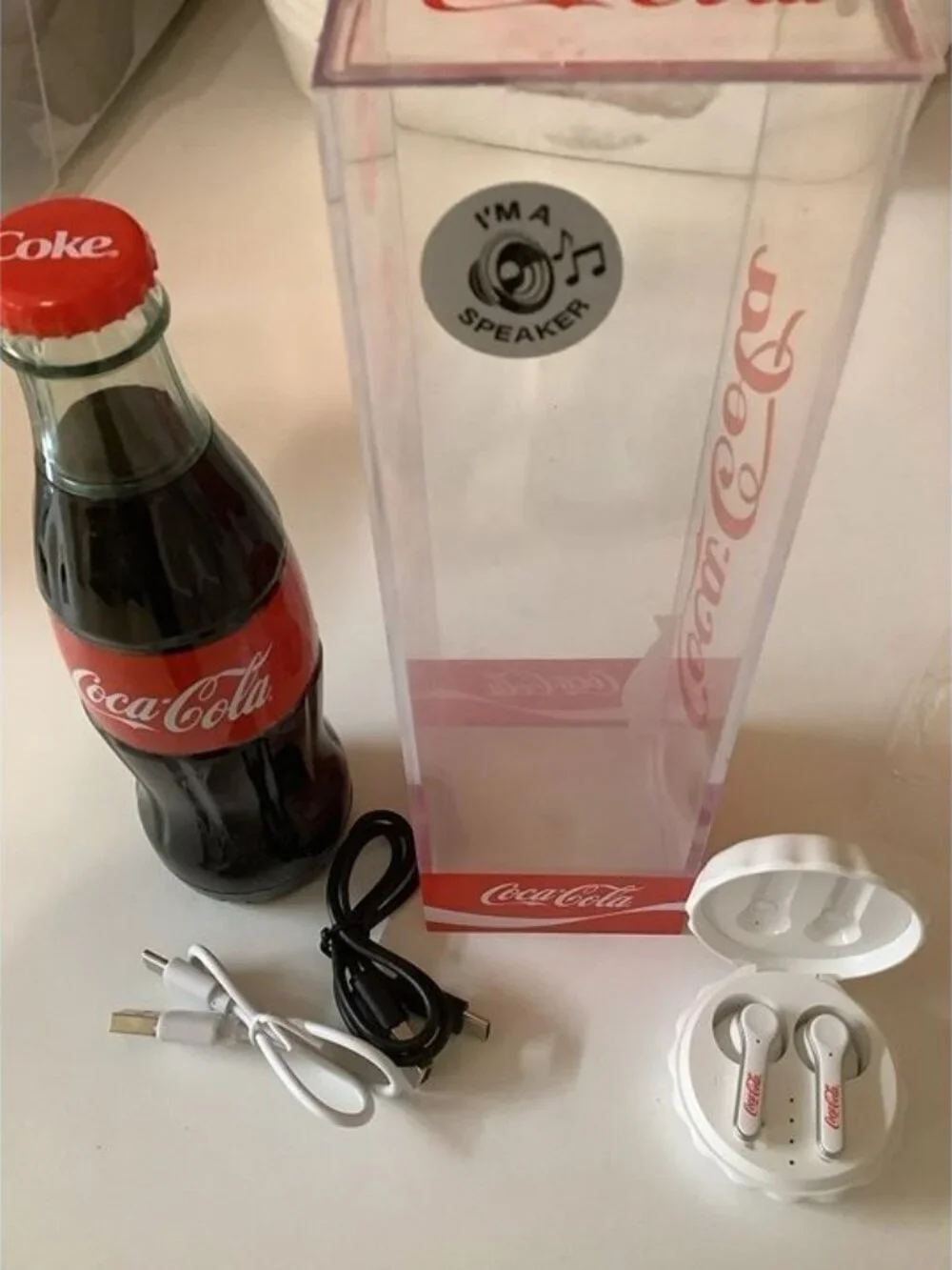 Coca-Cola Classic Bottle Bluetooth Speaker & Coca Cola Earbuds, Preloved